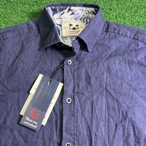 Report Collection Summer Linen Mens Blue Button‎ Down Short Sleeve Size Med NWT